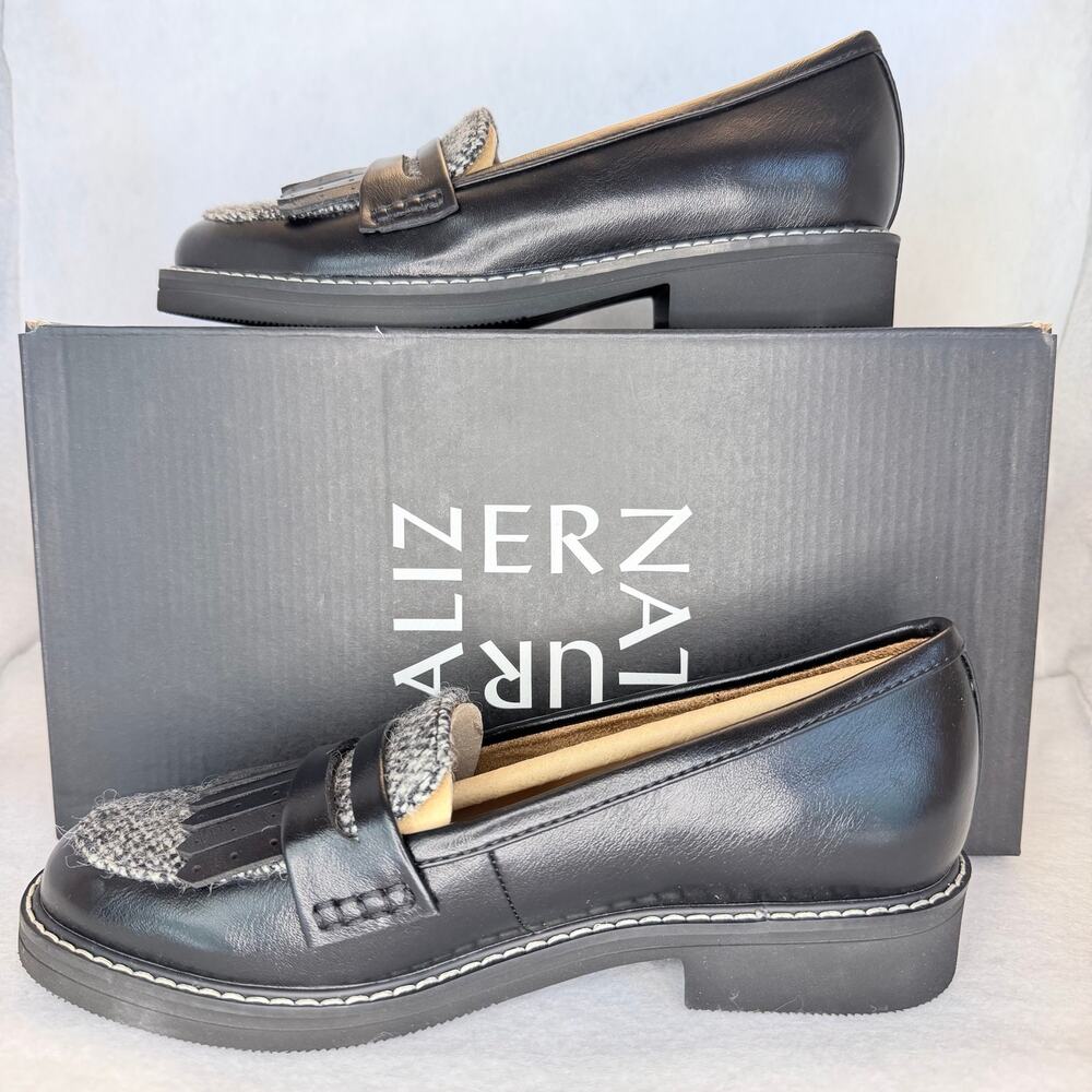 Naturalizer Pacey Womens 6 Black Tweed Kiltie Penny Loafers Lug Sole NEW